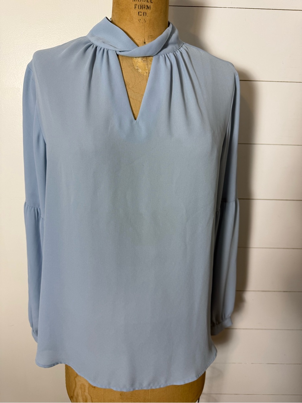 Laurie Felt Light Blue Keyhole Twist Neck Blouse - Women Tops